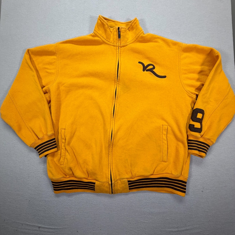 Rocawear Zip Up‎ Sweatshirt Mens 2XL Good Yellow Y2K Varsity Embroidered Logo